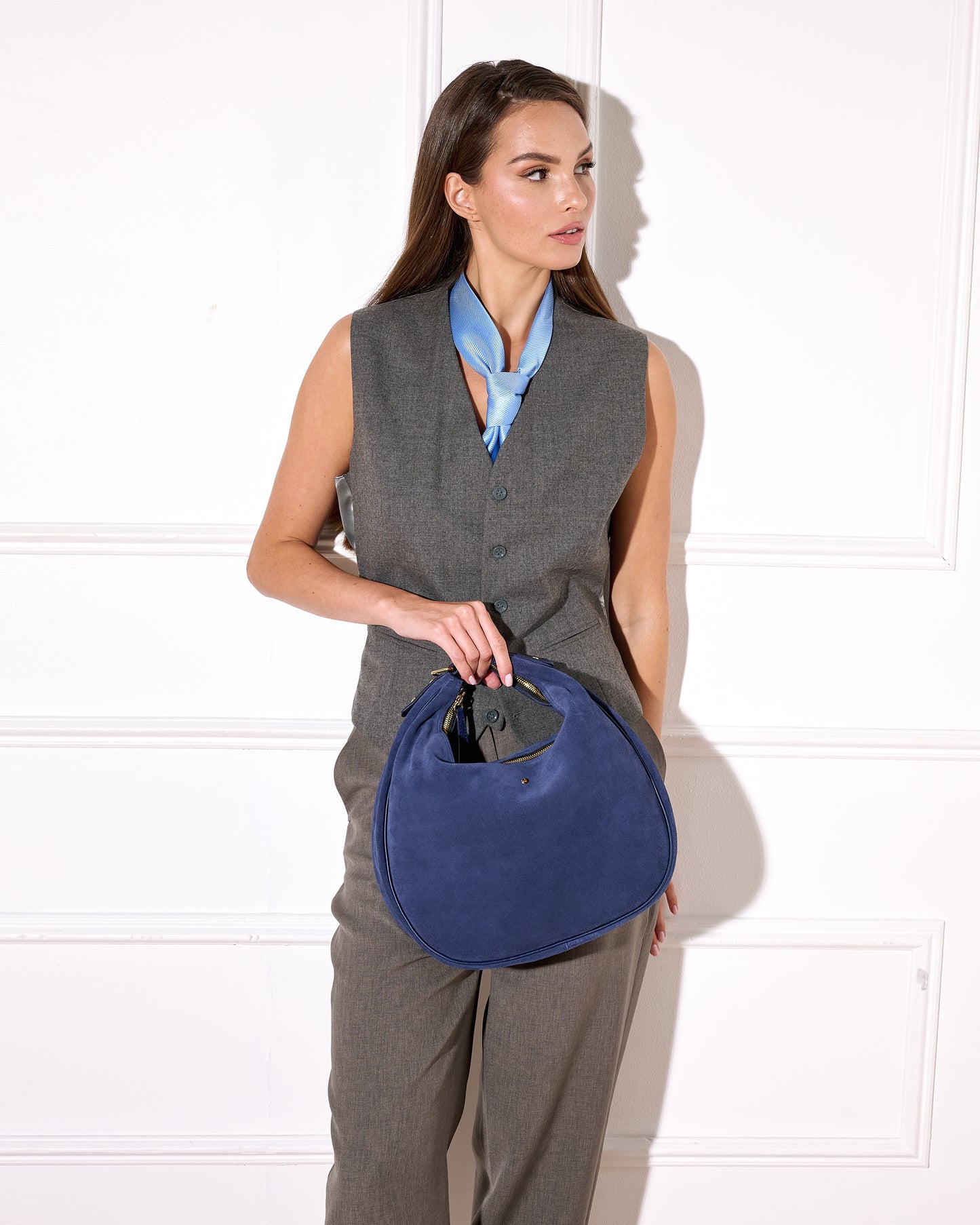 Torebka damska skórzana Draco small suede navy