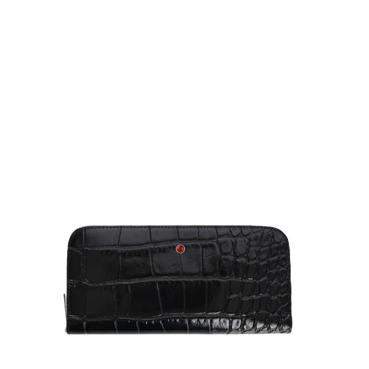 Croco black women's leather wallet