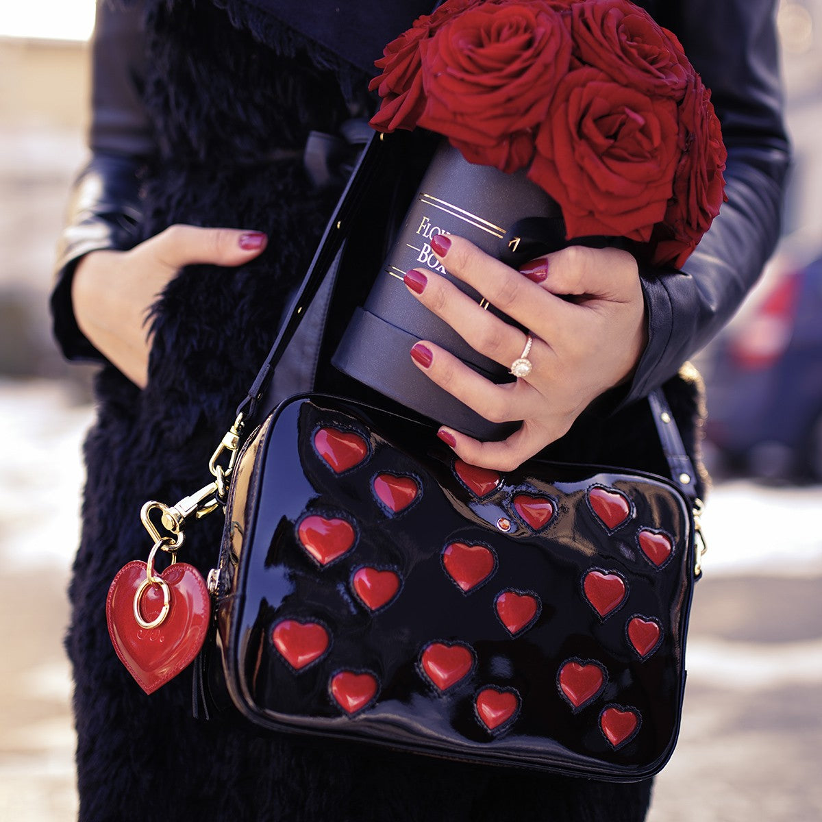 Brelok skórzany Love vernice red