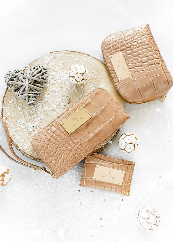 Etui skórzane na karty croco camel