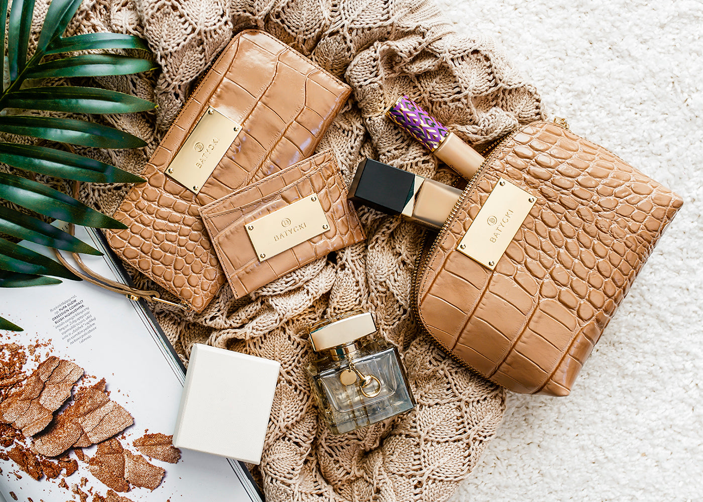 Etui skórzane na karty croco camel