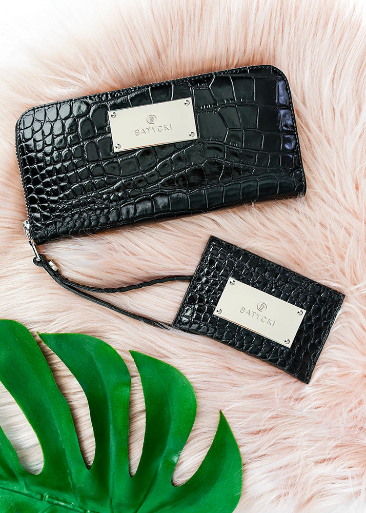 Etui skórzane na karty croco black