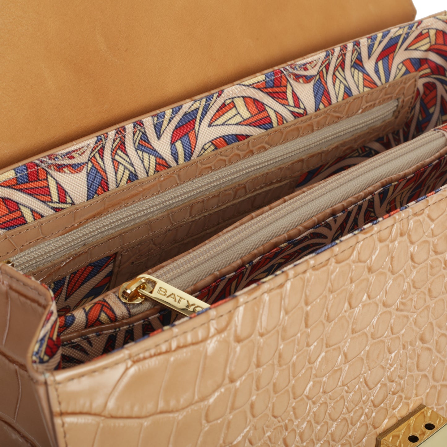 Bolso de mano mujer Cobe de piel croco camel