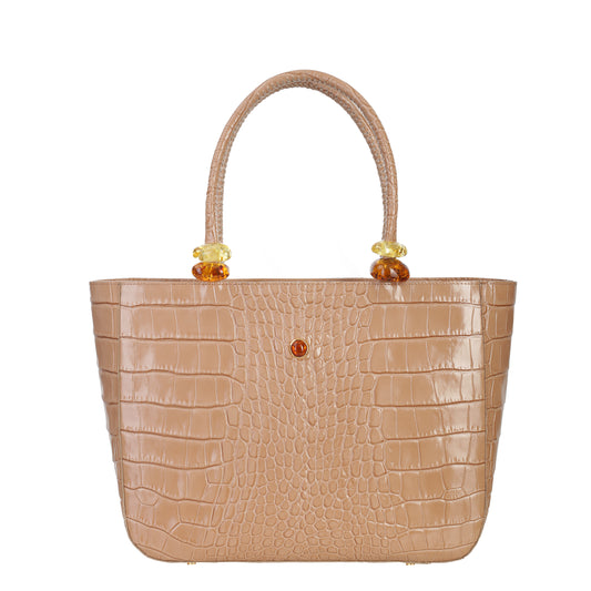 Calm Sea croco camel women's leather handbag
