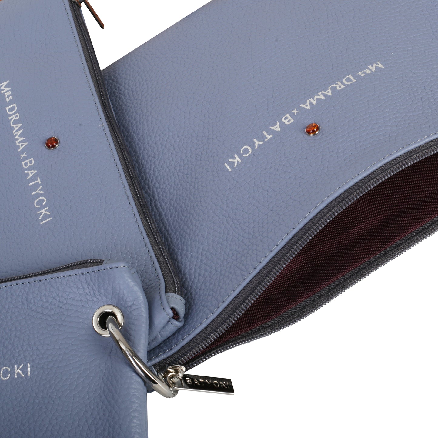 Set of three MRS DRAMA x BATYCKI mousse azure leather cosmetic bags