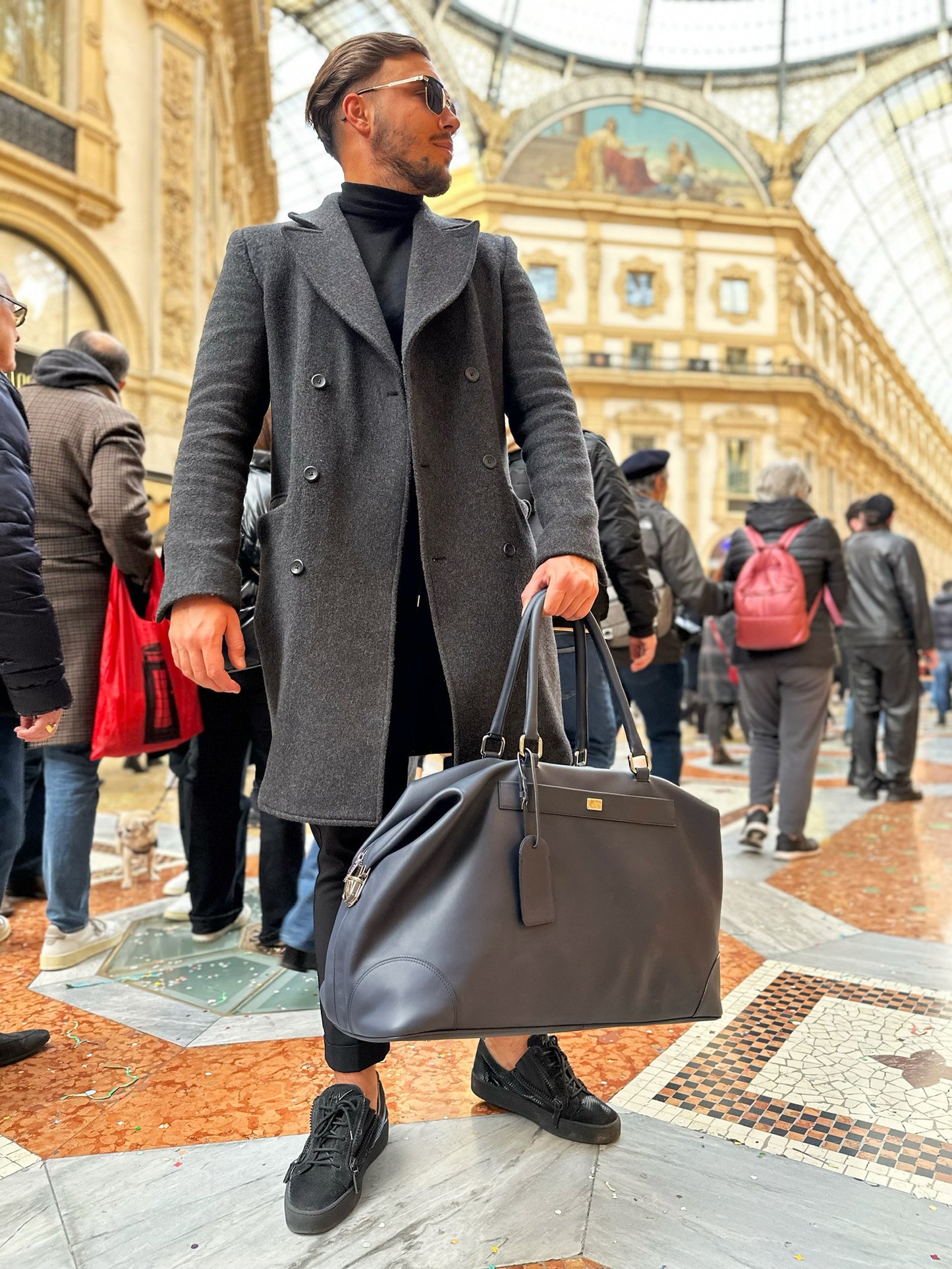Navy nappa leather travel bag
