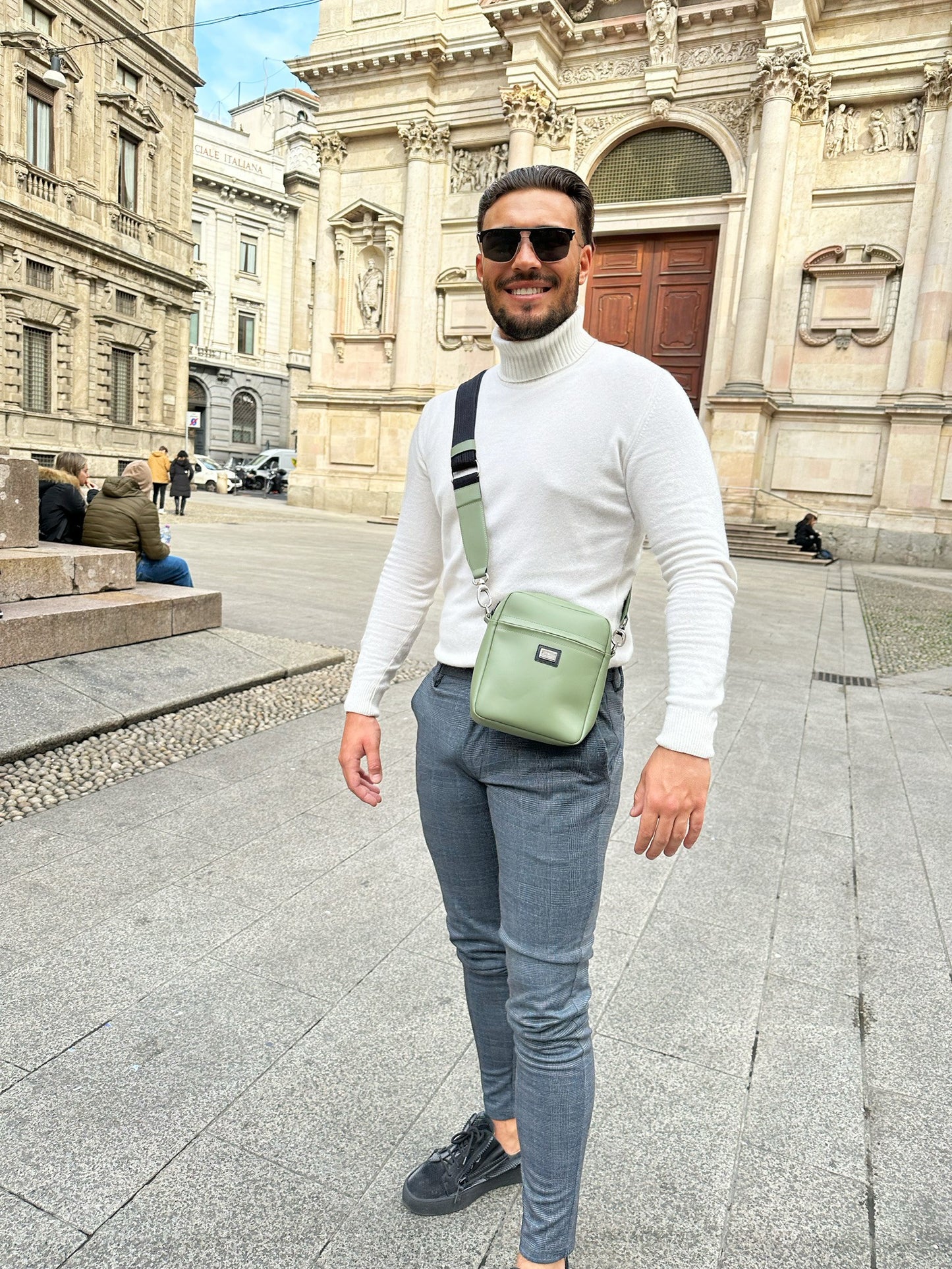 Saszetka męska skórzana nappa olive