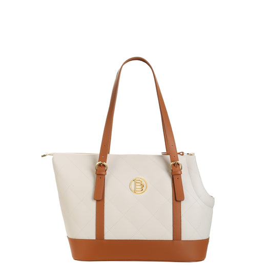 Leather bag for a pet, ecru