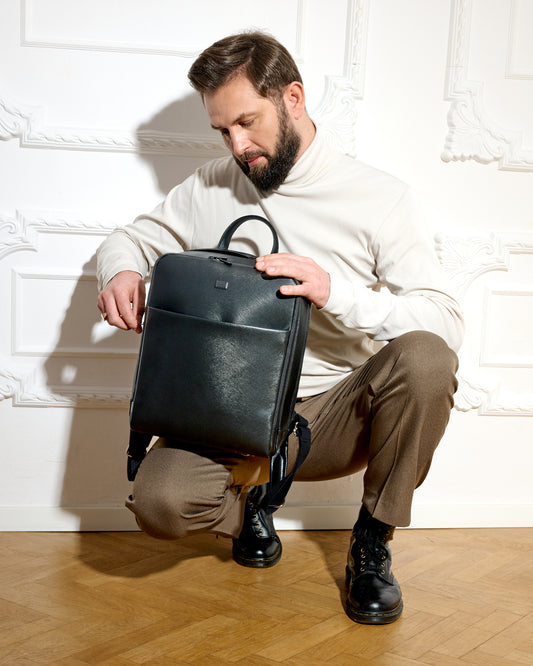 Artico Black men's leather business backpack