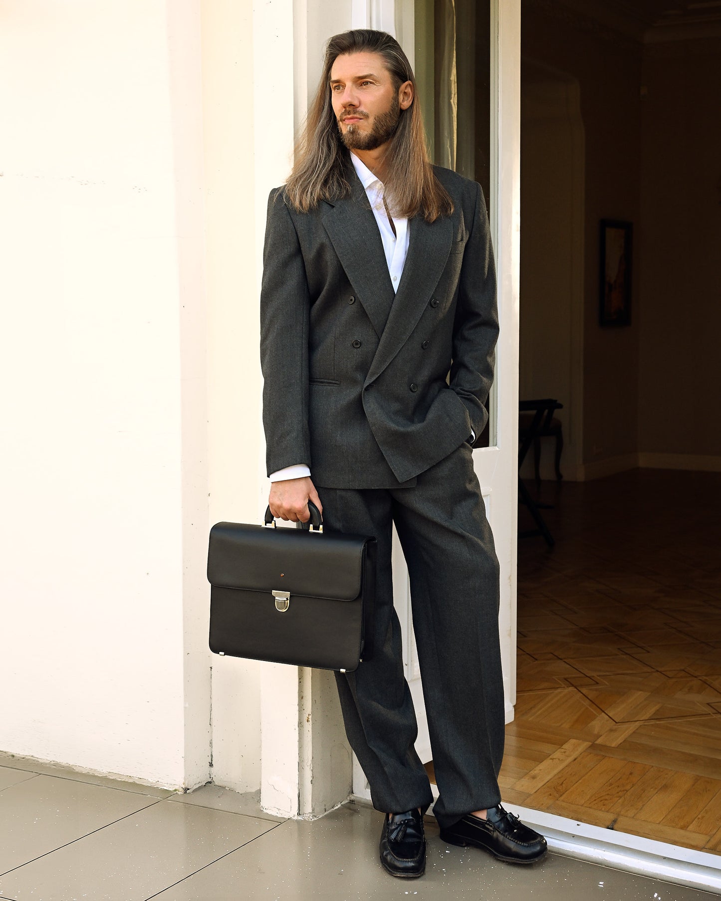 S Artico Business-Aktentasche aus schwarzem Leder