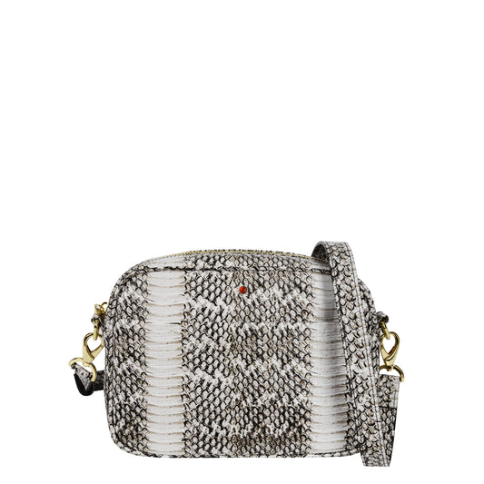 Viola Snake Damen-Lederhandtasche, weiß & schwarz