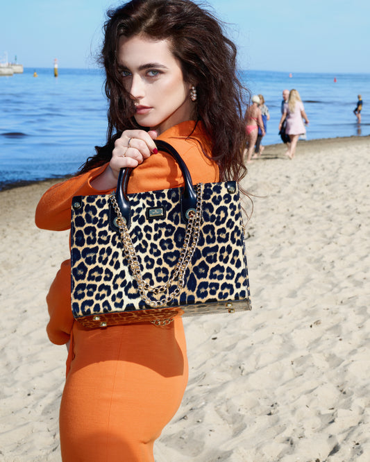 Damen-Ledertasche Mussie Leopard mehrfarbig