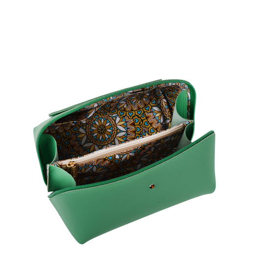 Kosmetyczka damska skórzana napa green
