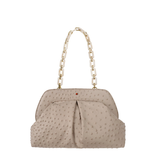 Damenhandtasche aus ecrufarbenem Nappaleder von Faye