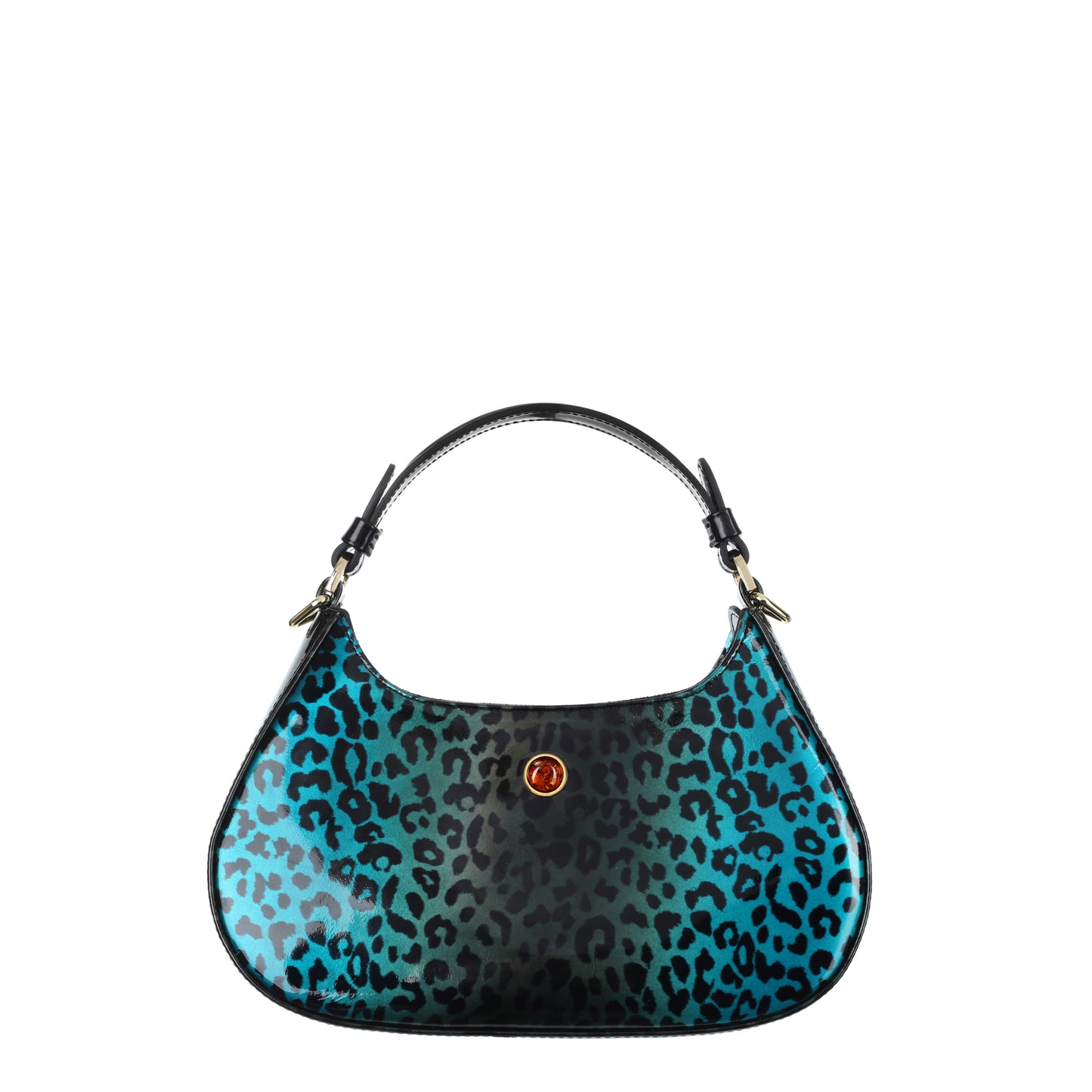 Jane Mini Leopard Turquoise leather handbag