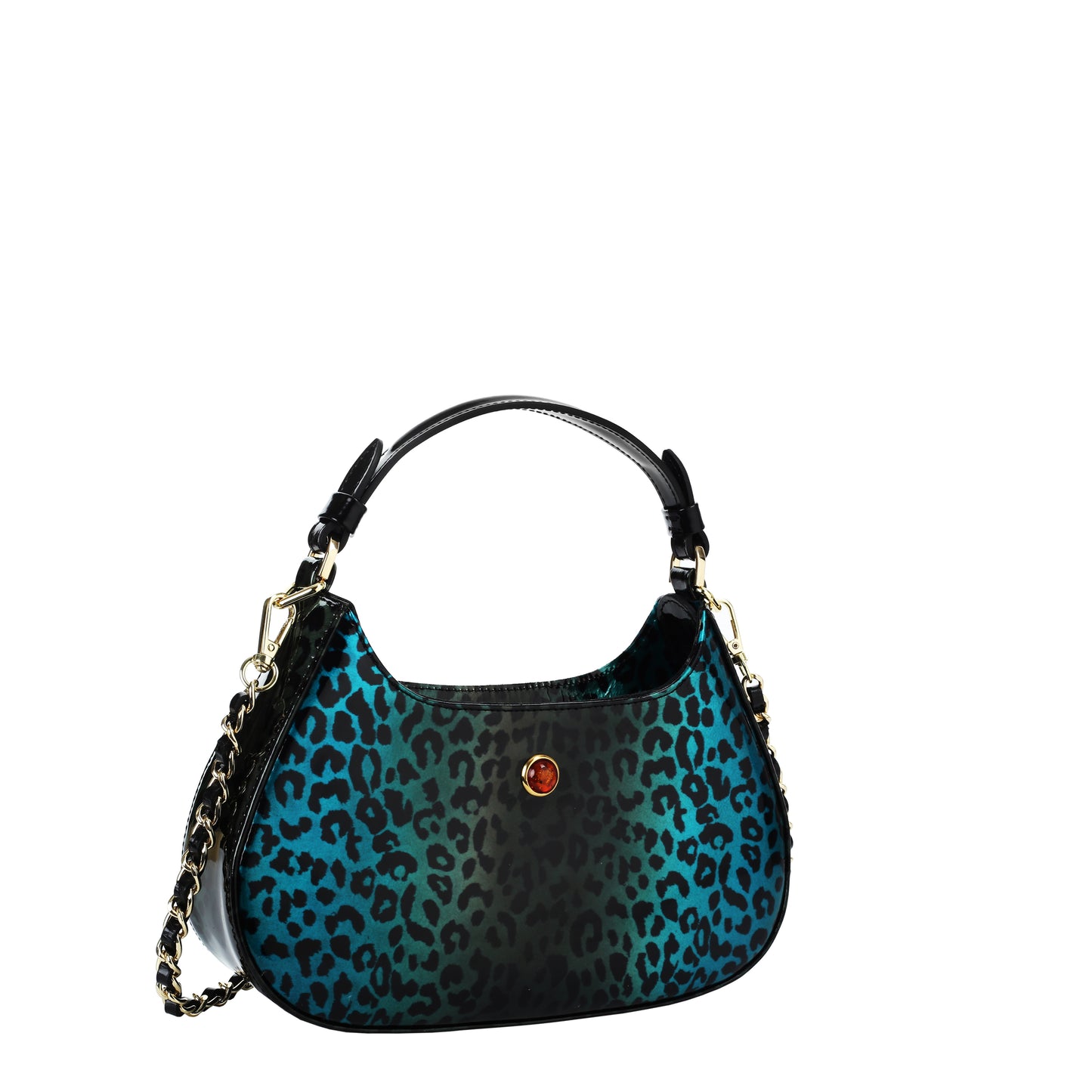 Jane Mini Leopard Turquoise leather handbag