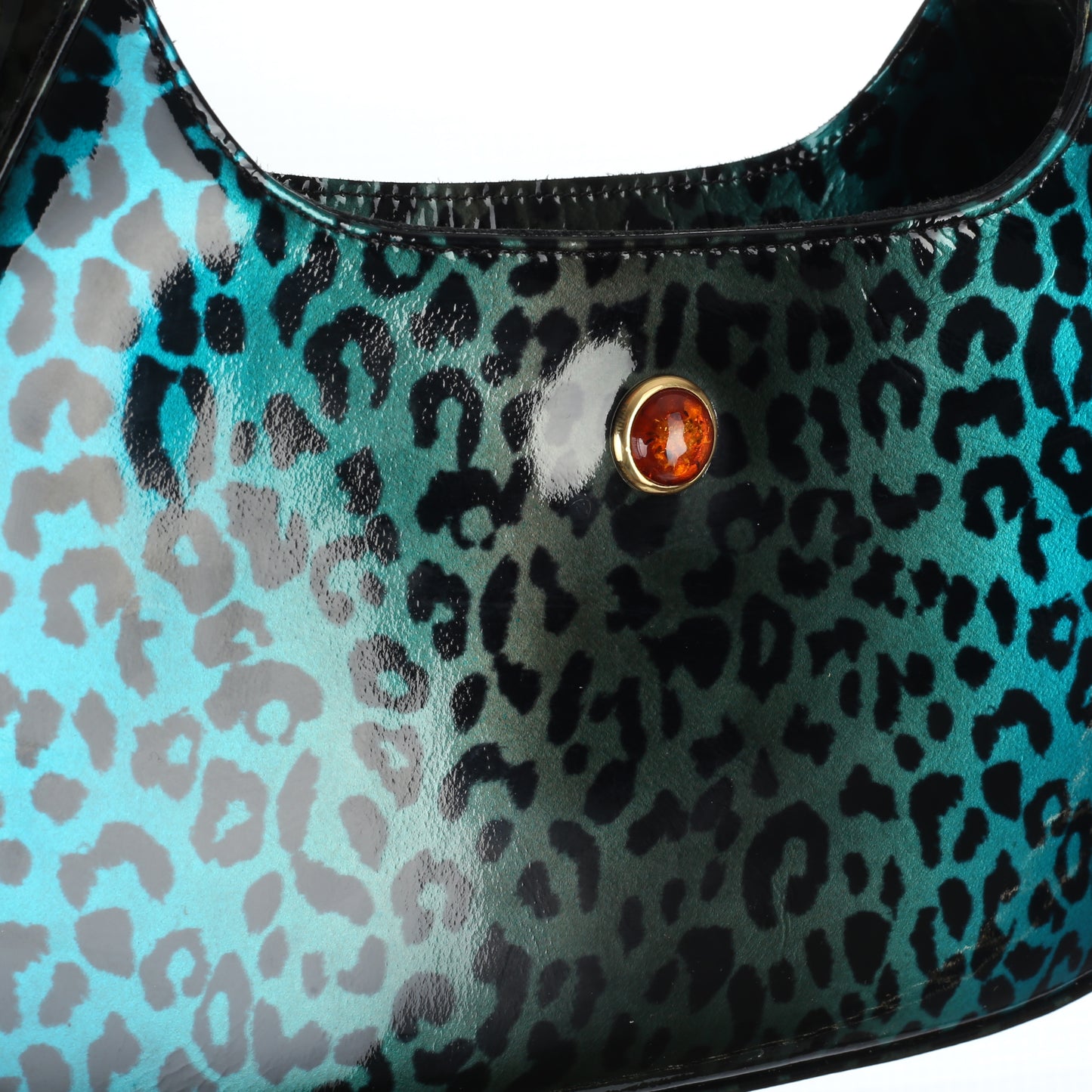 Jane Mini Leopard Turquoise leather handbag