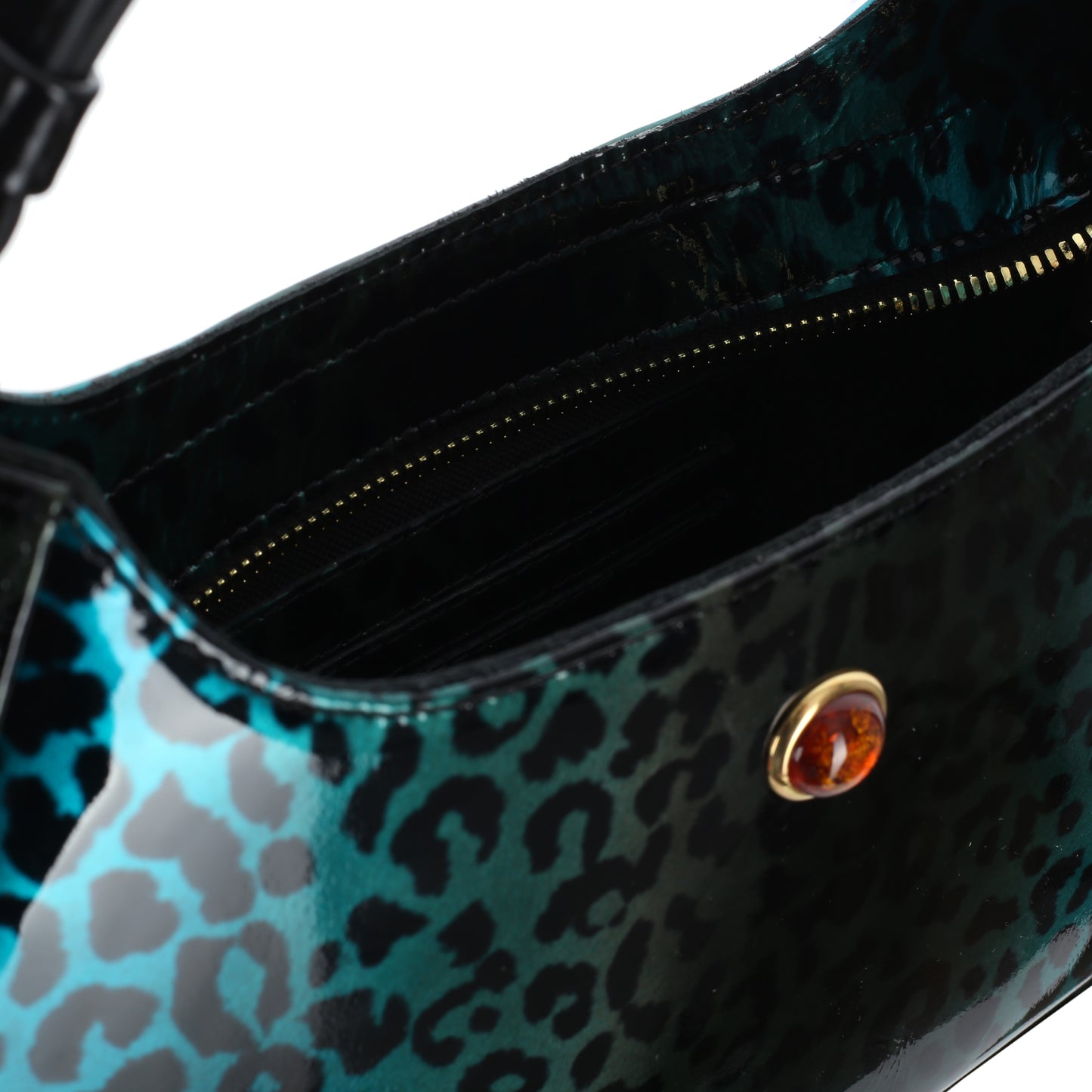 Jane Mini Leopard Turquoise leather handbag