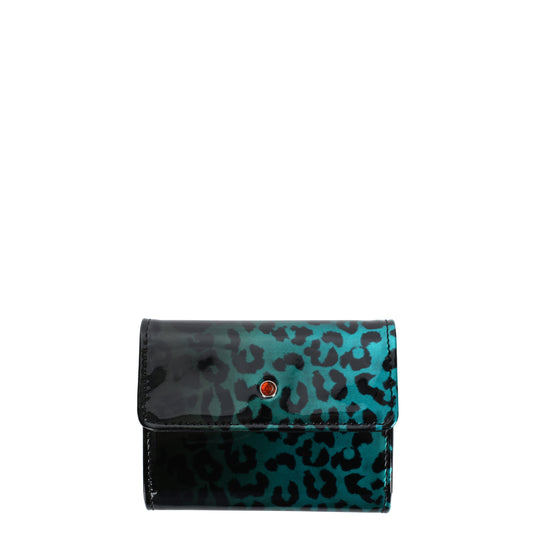 Women's mini leather portfolio Leopard Turquoise