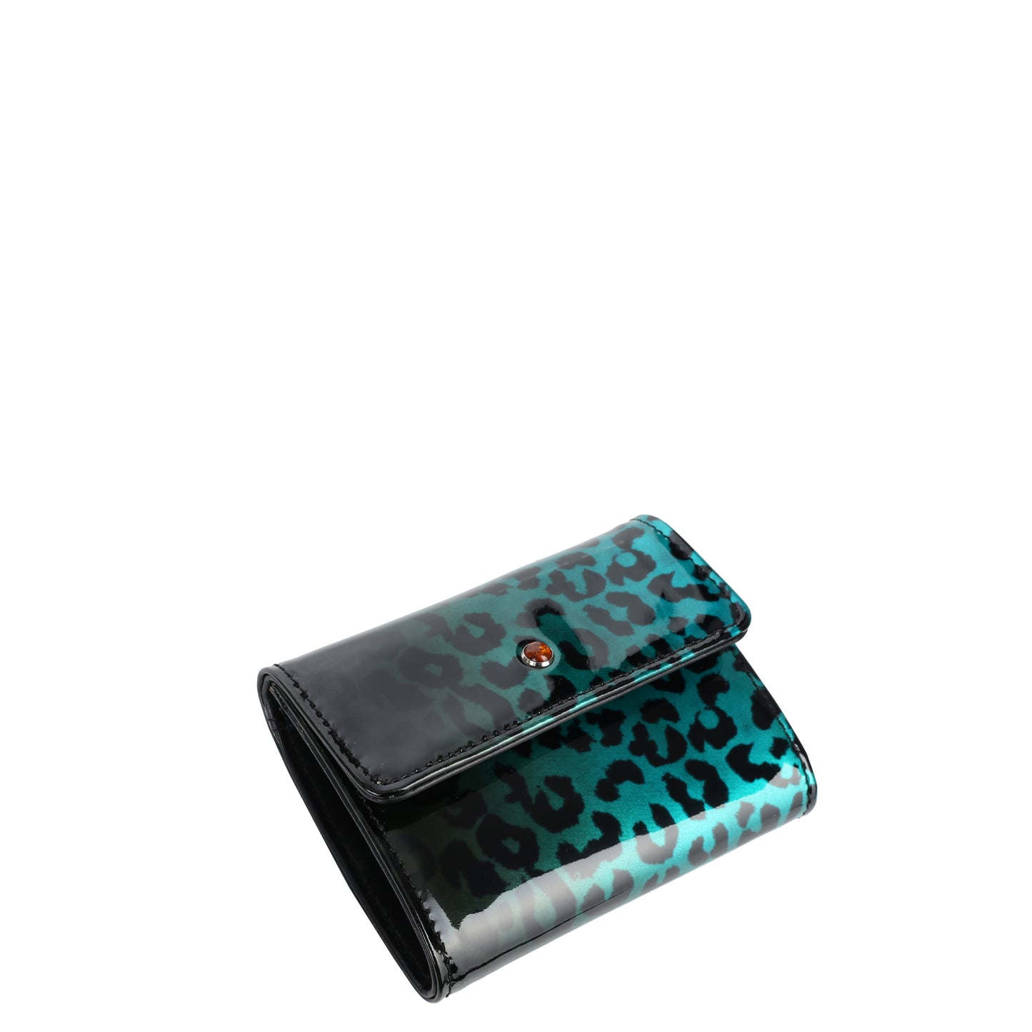 Women's mini leather portfolio Leopard Turquoise