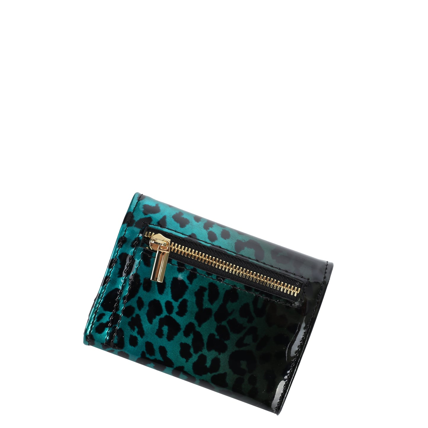 Women's mini leather portfolio Leopard Turquoise