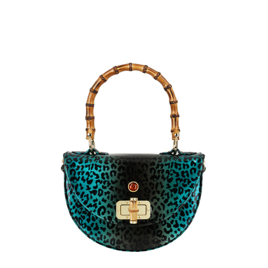 Amber Leopard Turquoise leather handbag