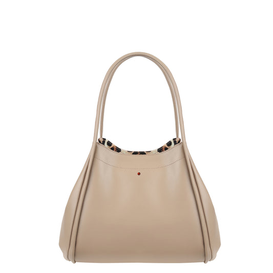 New Mamma kleine beigefarbene Damenhandtasche aus Nappaleder