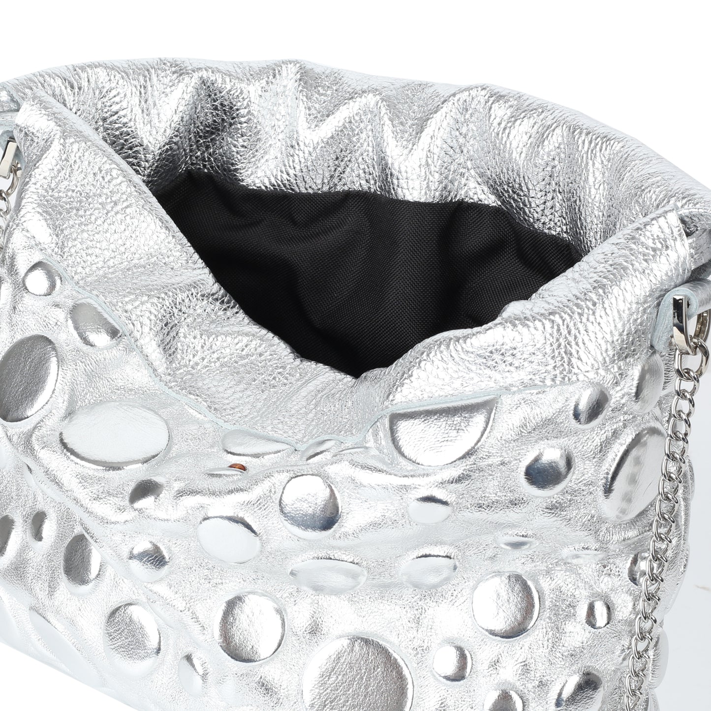 Torebka damska worek skórzany Love silver