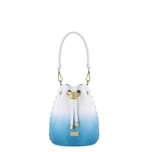 Coral white & blue women's leather bag