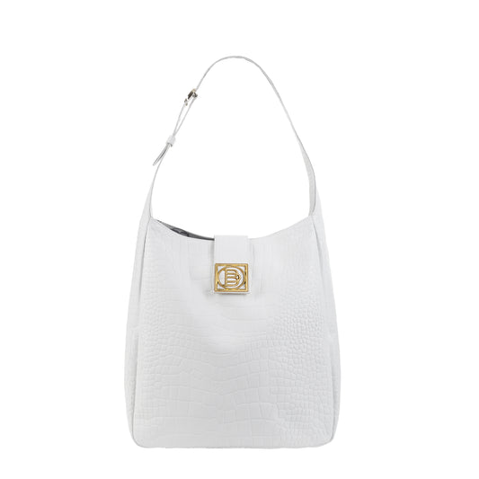 Women's leather handbag Ices croco soft white