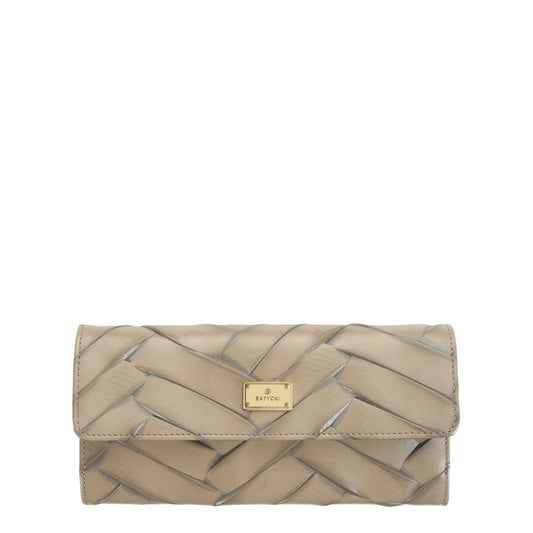 Women's taupe braid leather wallet