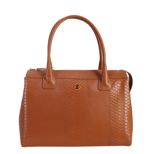 Damenhandtasche aus Leder in Jade-Cognac