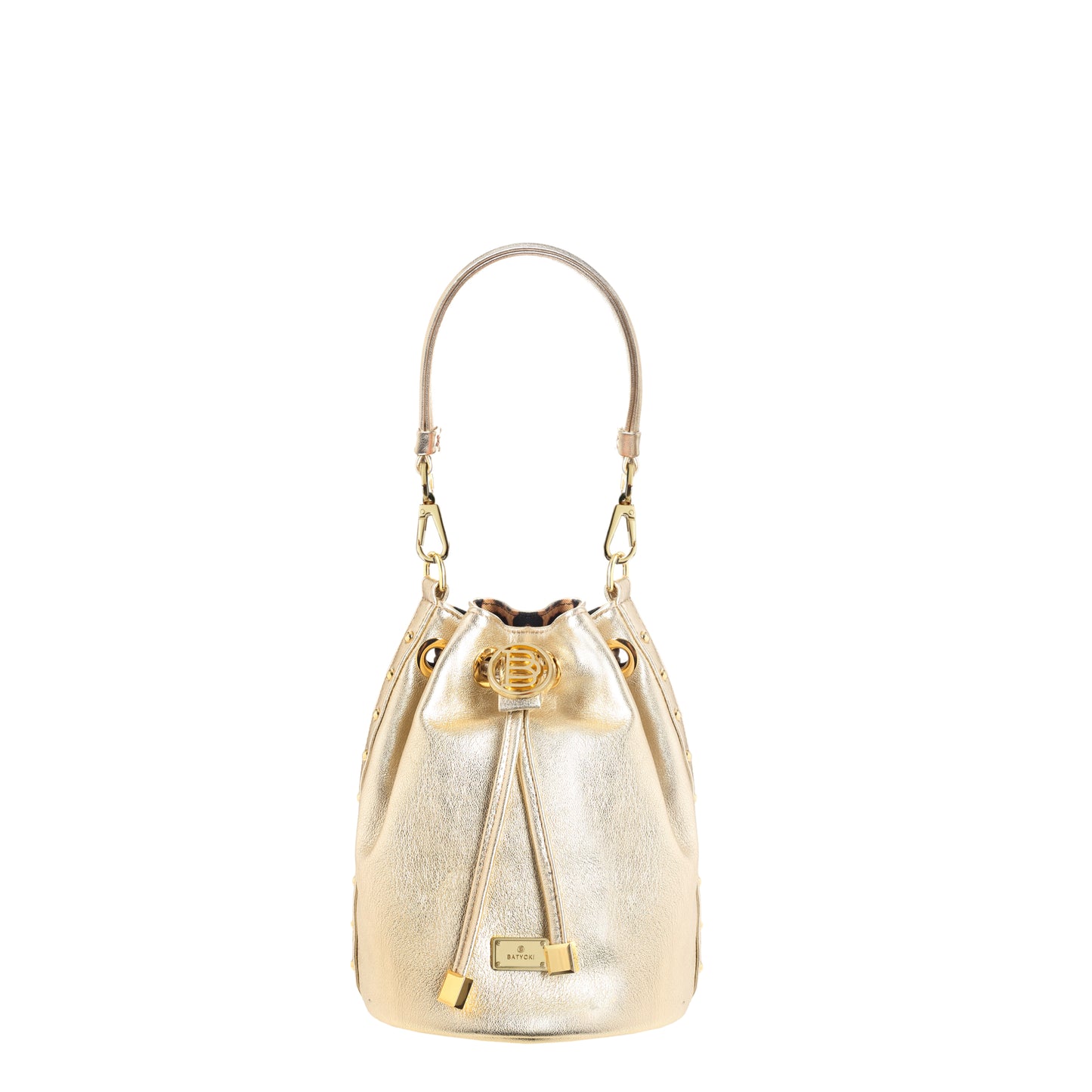 Bolso mujer piel coral laminado oro