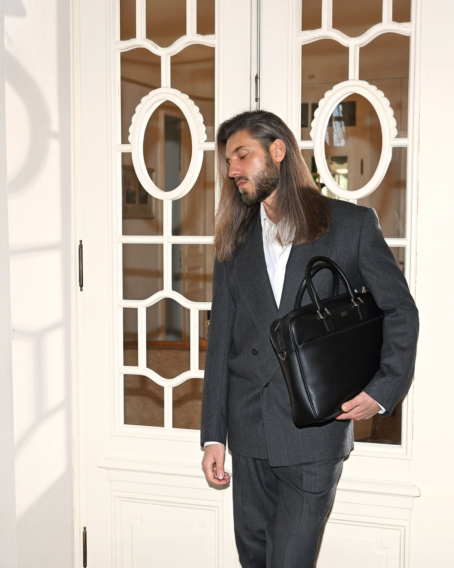 Bolso individual de piel para portátil, color napa negro