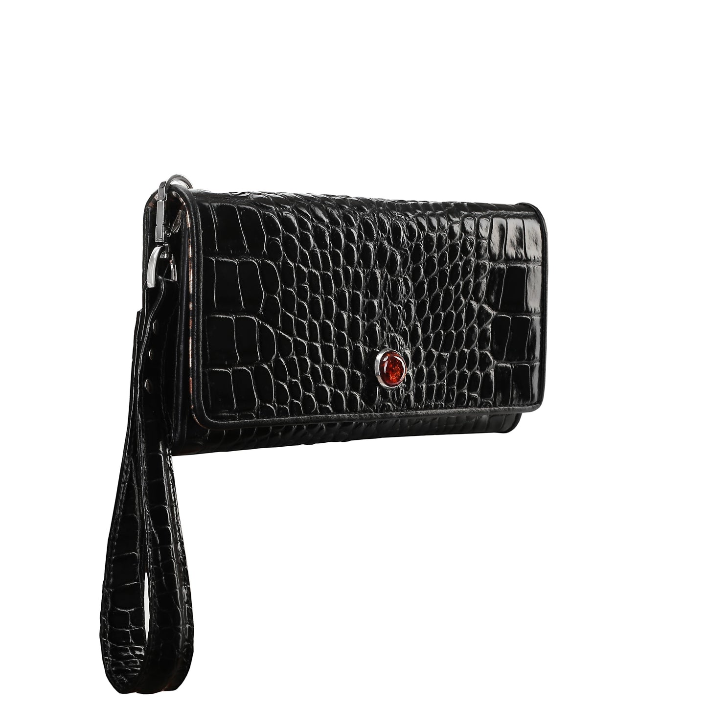 Women's leather clutch bag CHIC croco black
