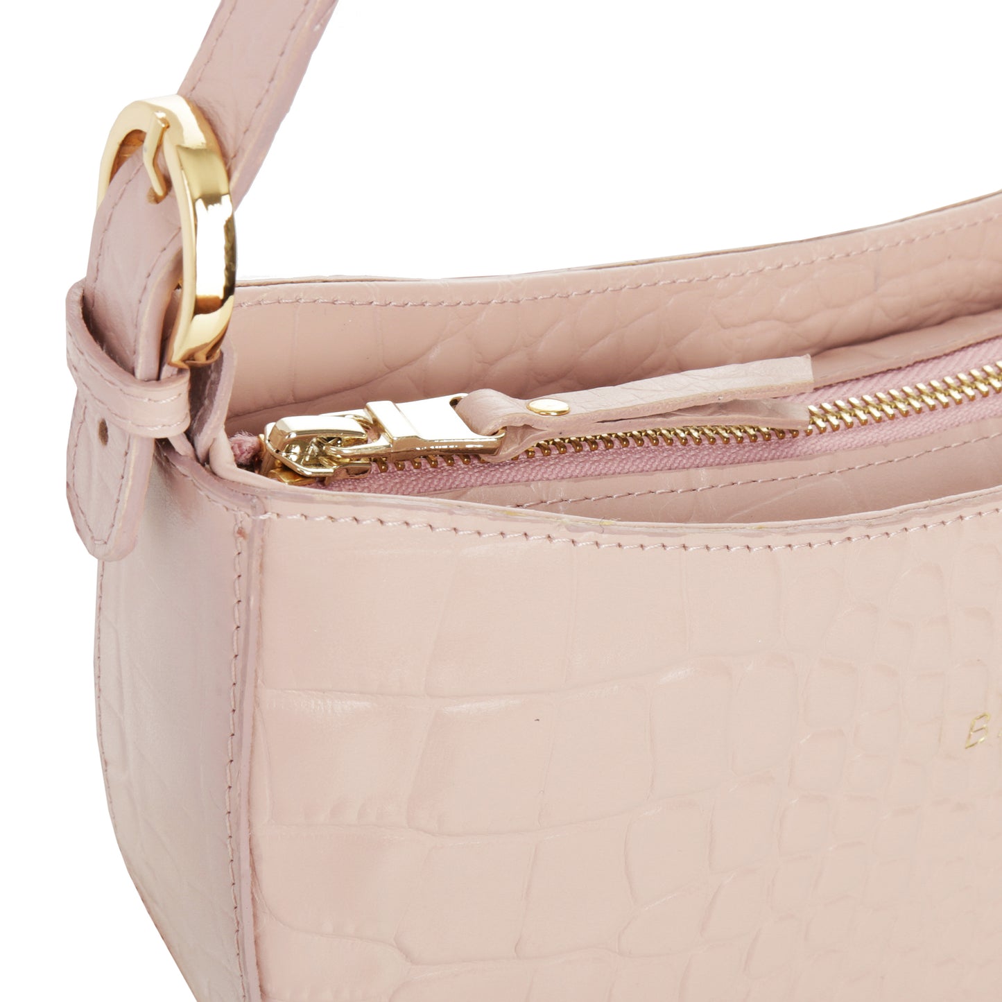 MOON croco powder pink women's leather handbag