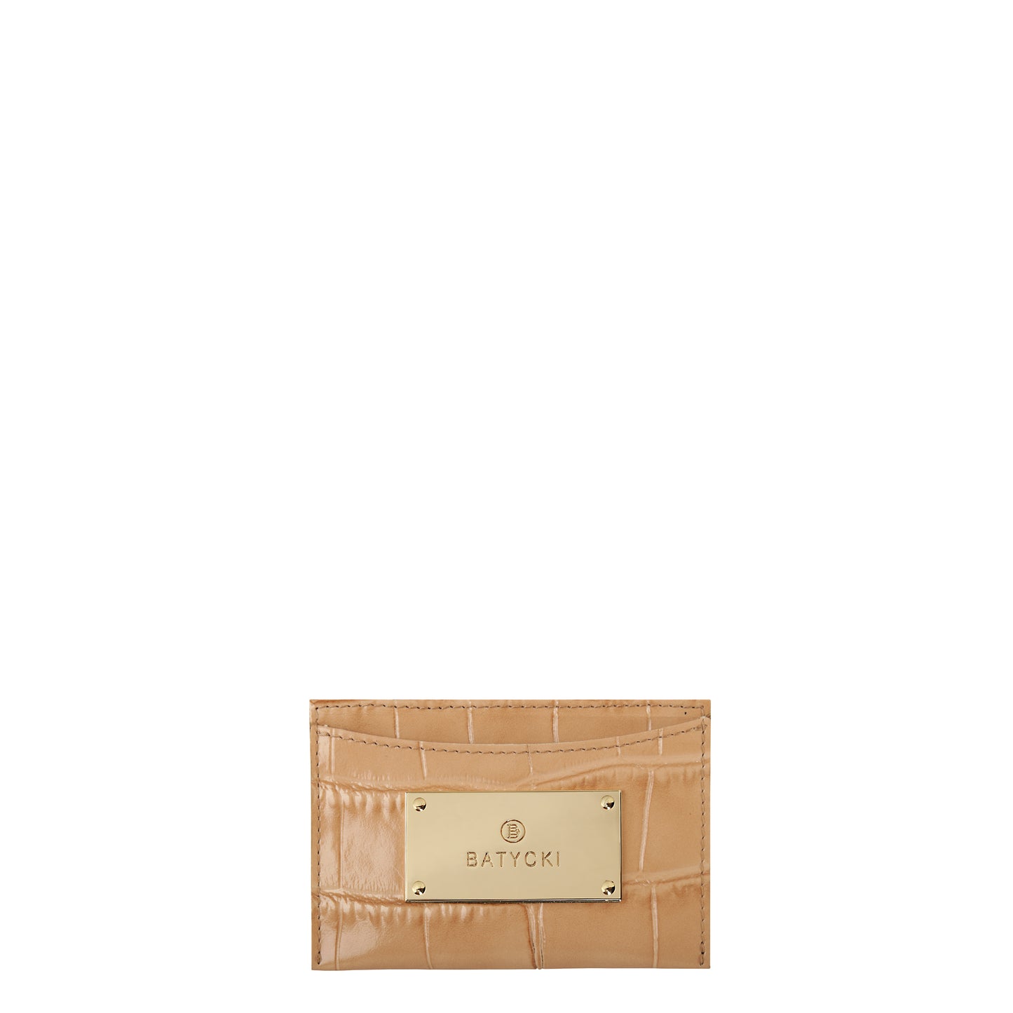 Croco camel leather card case