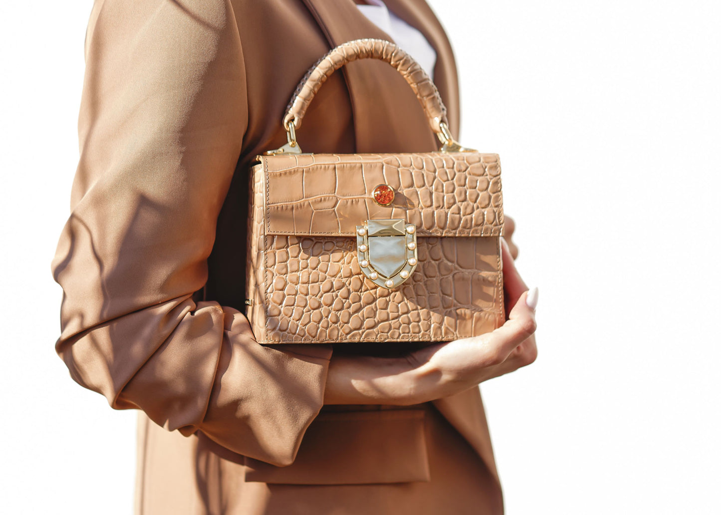 ALEXIS mini croco camel leather women's handbag