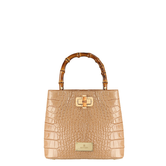 STELLA croco camel women's leather handbag