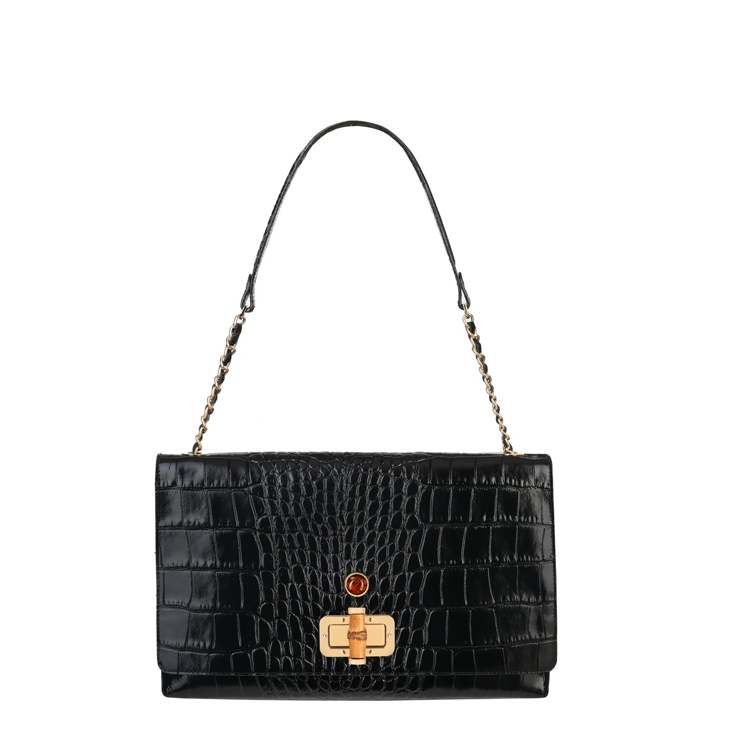 SAINT-TROPEZ croco black women's leather handbag