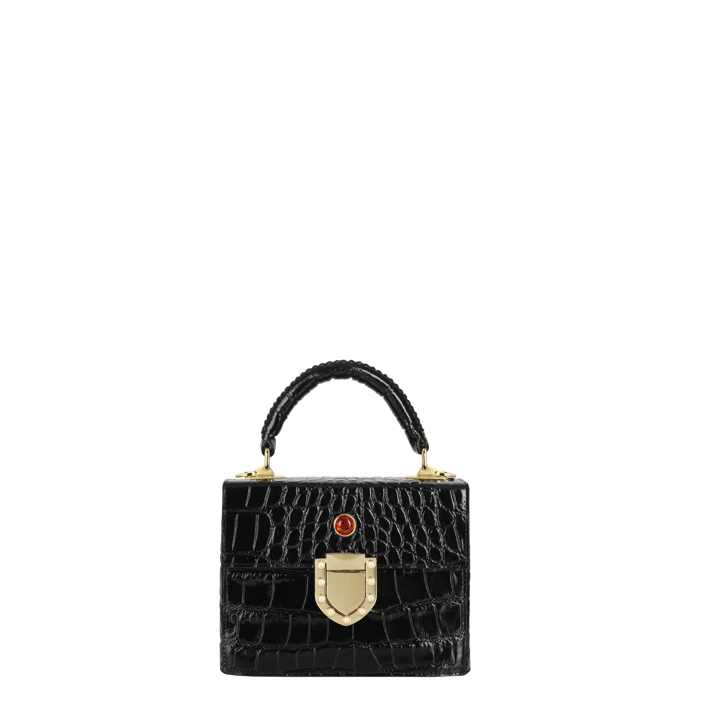 ALEXIS mini croco black leather women's handbag