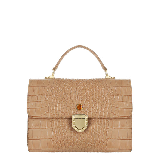 Bolso de mano mujer Cobe de piel croco camel