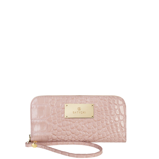CROCO powder pink women's leather wallet