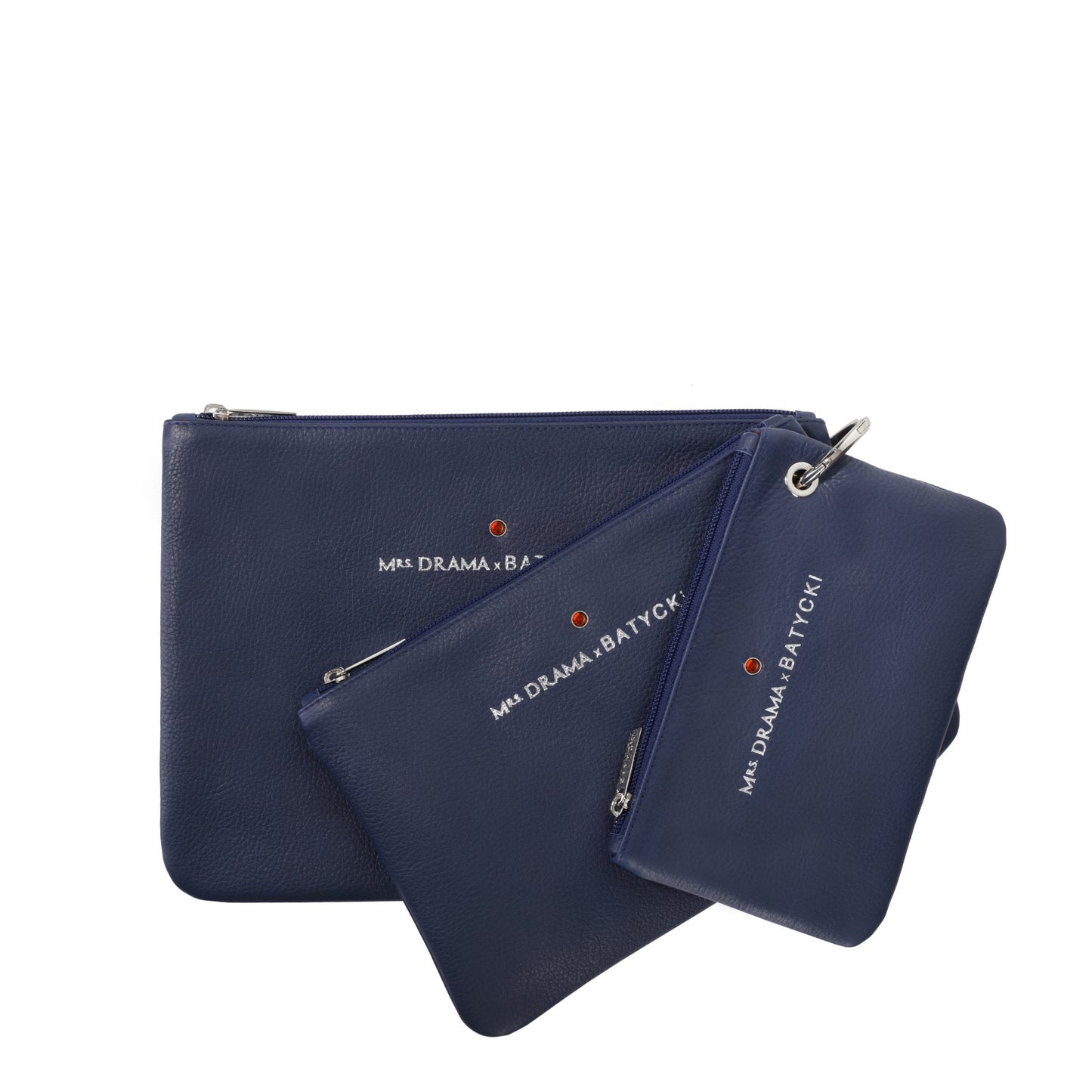 Set of three MRS DRAMA x BATYCKI mousse navy leather cosmetic bags