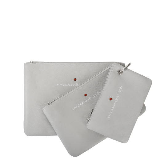 Set of three MRS DRAMA x BATYCKI mousse gray leather cosmetic bags