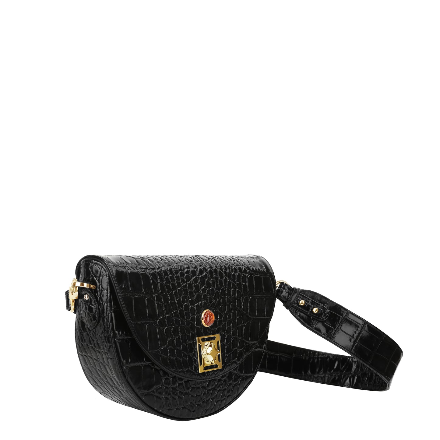 AMBER croco black women's leather handbag