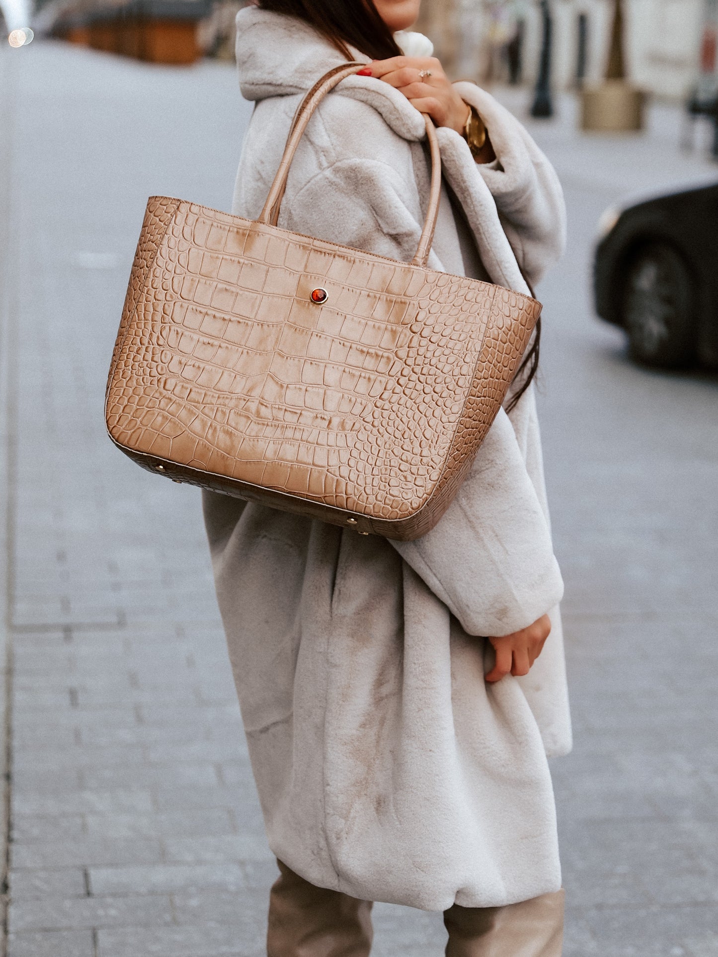 Bolso de mano mujer Carica camel de piel