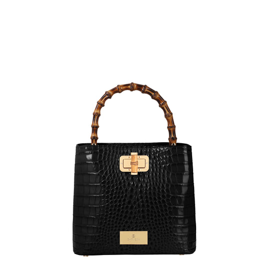 Bolso de mano mujer Stella croco de piel negro