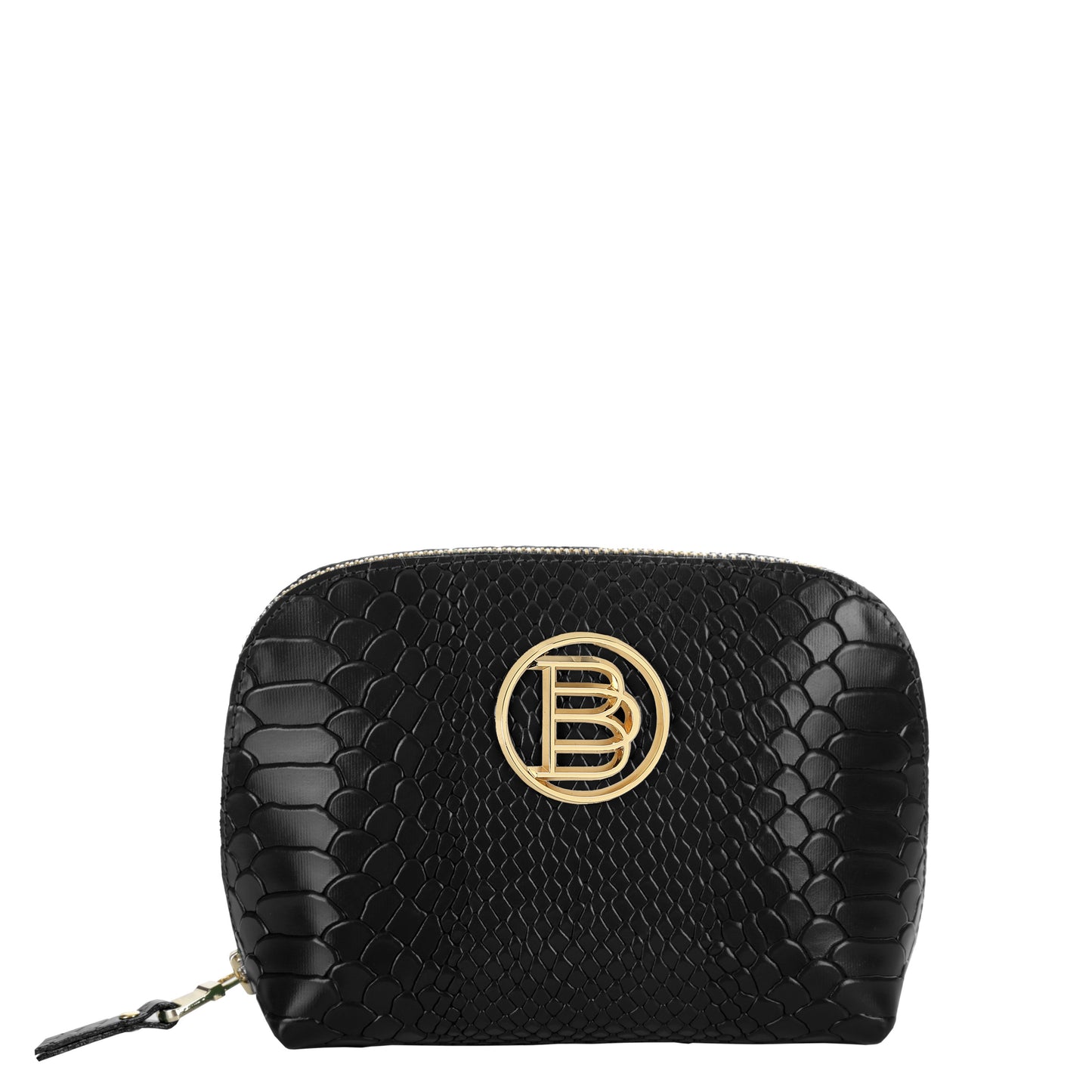 BLACK leather women's cosmetic bag