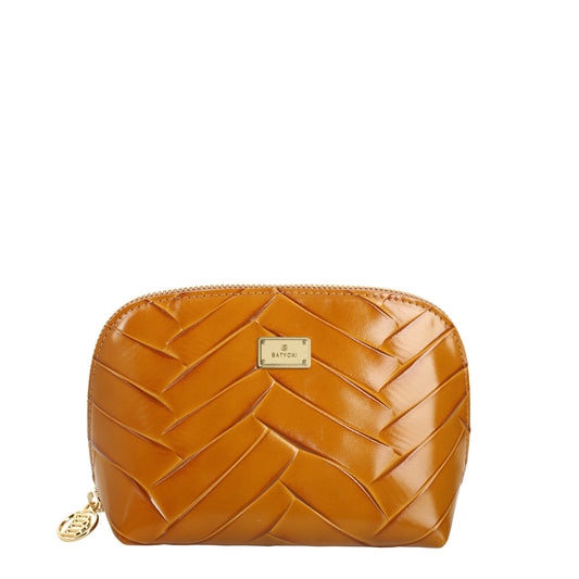 Women's leather cosmetic bag braid honey